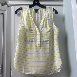 Ann Taylor White & Chartreuse Striped Two Pocket Sleeveless Blouse, Size Small